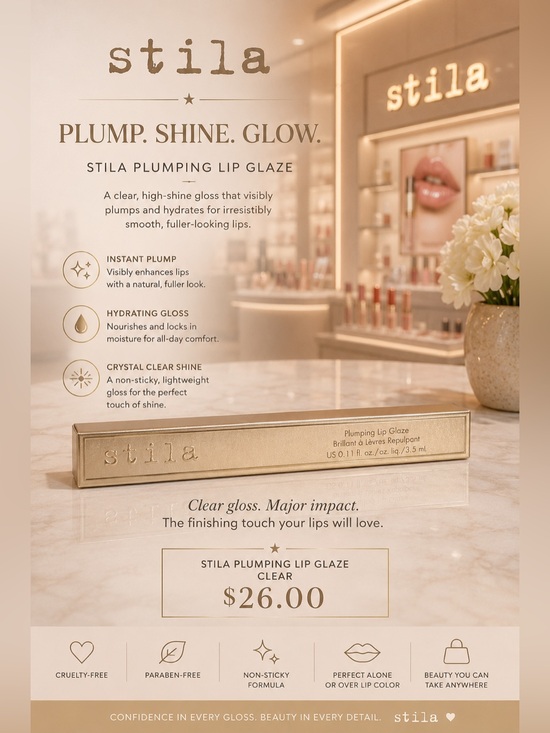 Stila Other - Stila Plumping Lip Glaze in Clear - Gold Accent Packaging